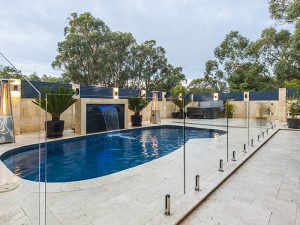 limestone wall around swimming pool
